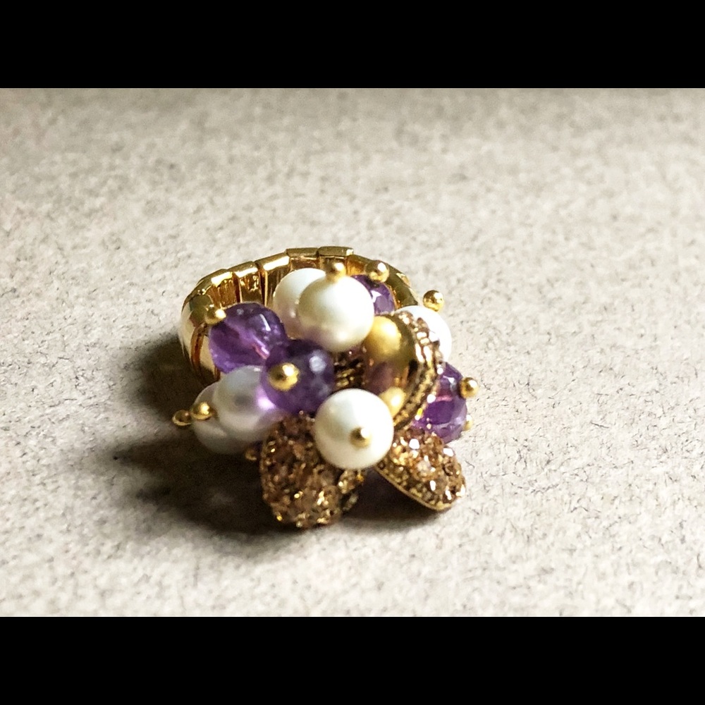 Unique Gold Dangle Ring With Amethyst Charms - image 5